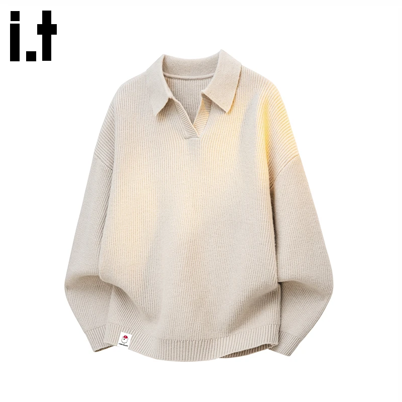 i.t:CHOCOOLATE美式翻领毛衣男士2025秋冬新款保暖宽松长袖针织衫