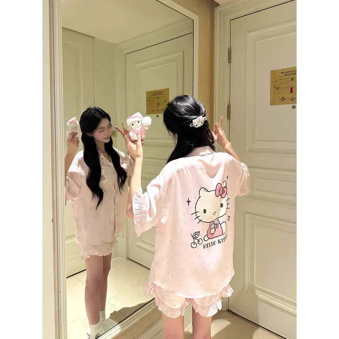 【清货！香软kt】春夏季丝款睡衣家居服纯欲少女缎面印花女可外穿