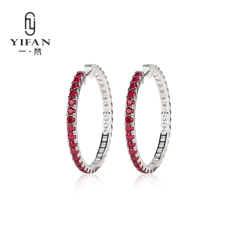 925银合成锆石耳饰 3285-气质轻奢欧美彩色镶嵌蓝色蓝红相间耳圈