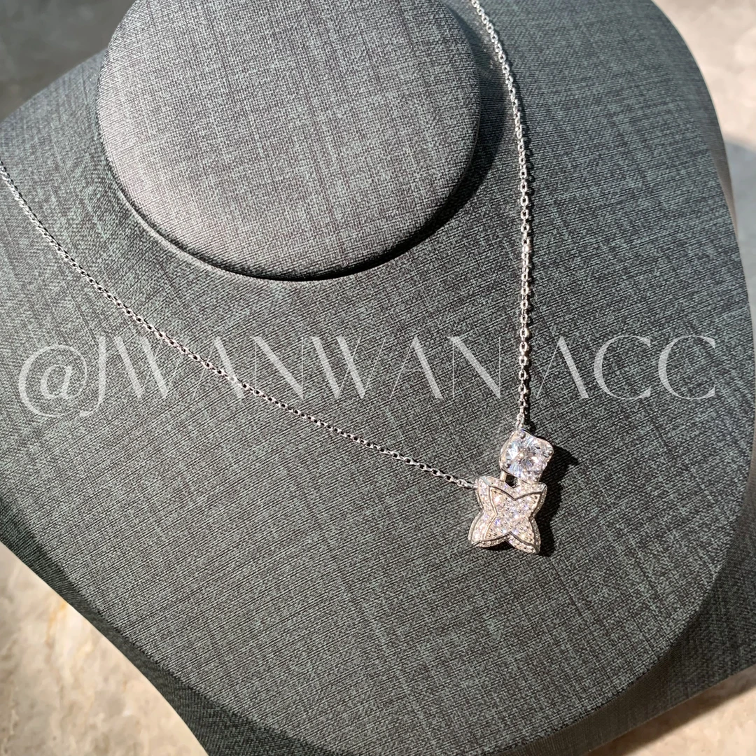 坠链均925银锆石 银河星辰.闪钻双芒星方锆双吊坠闪耀银项链