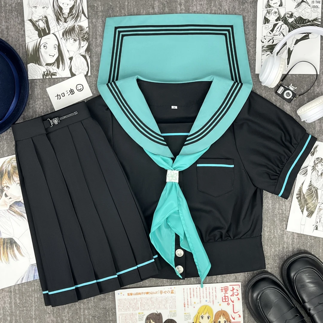大婶家原创JK制服正统初音收腰泡泡袖水手服学院风中间服班服套装