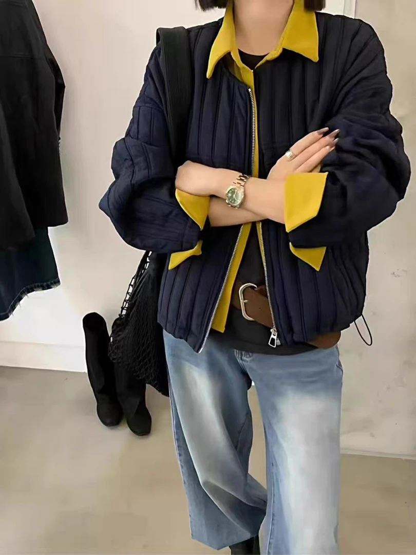 欧货秋季新款设计感小众灯芯绒拼接假两件夹克外套短款202(MM)