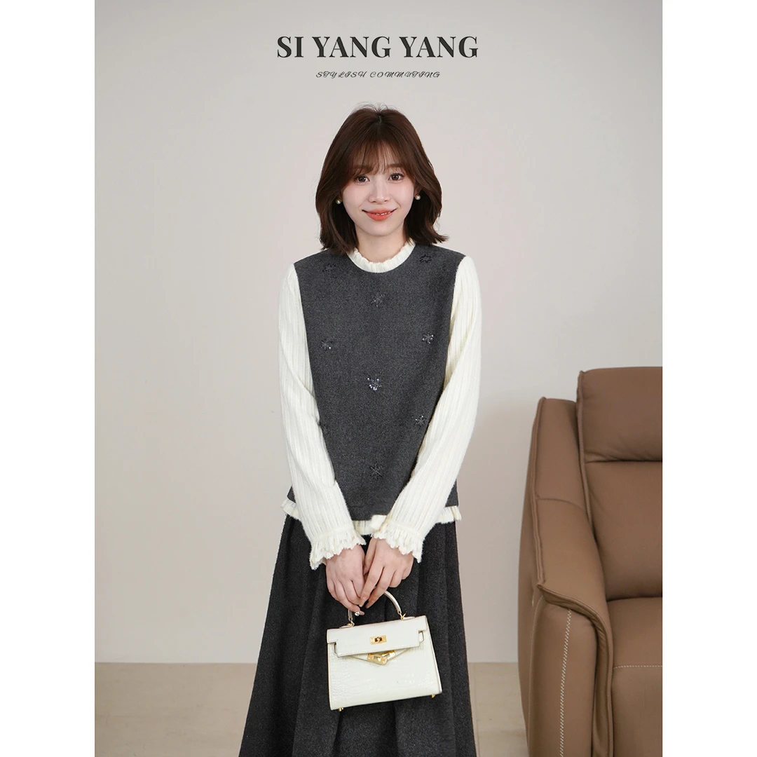 斯洋洋SIYANG冬季女装减龄百搭通勤假两件上衣SY512A023SYY