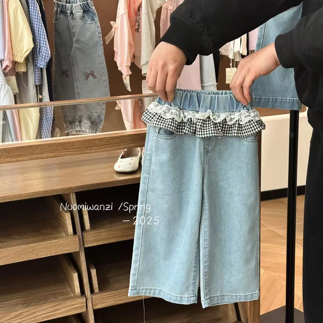 丸子十【现货】儿童韩系腰间格子屁内里全包牛仔裤（春款）WZJ-51102