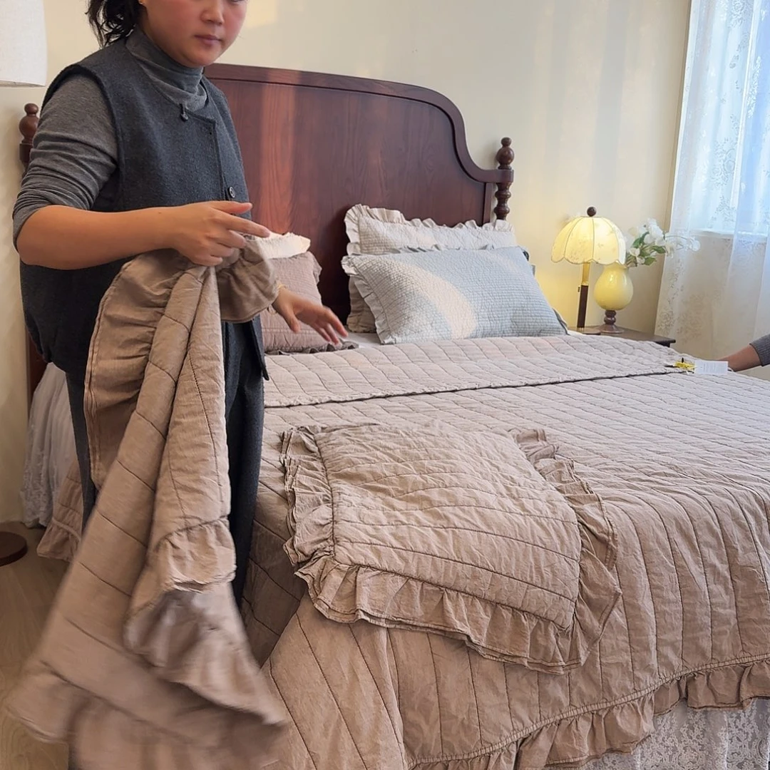 棉浅巧克力色宽条三件套