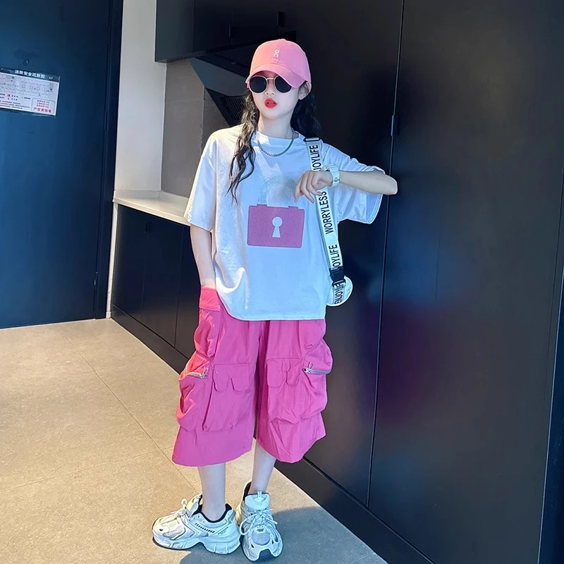 女童短裤套装夏季2025新款儿童五分中裤夏款网红女孩大童潮酷穿搭