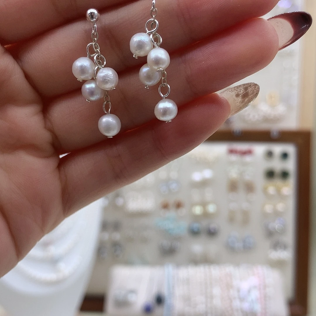 耳饰银S925镶嵌淡水珍珠