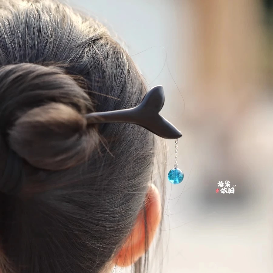 原创【鲛鱼泪】古风黑檀木发簪新中式盘发钗日常通勤古典旗袍汉服