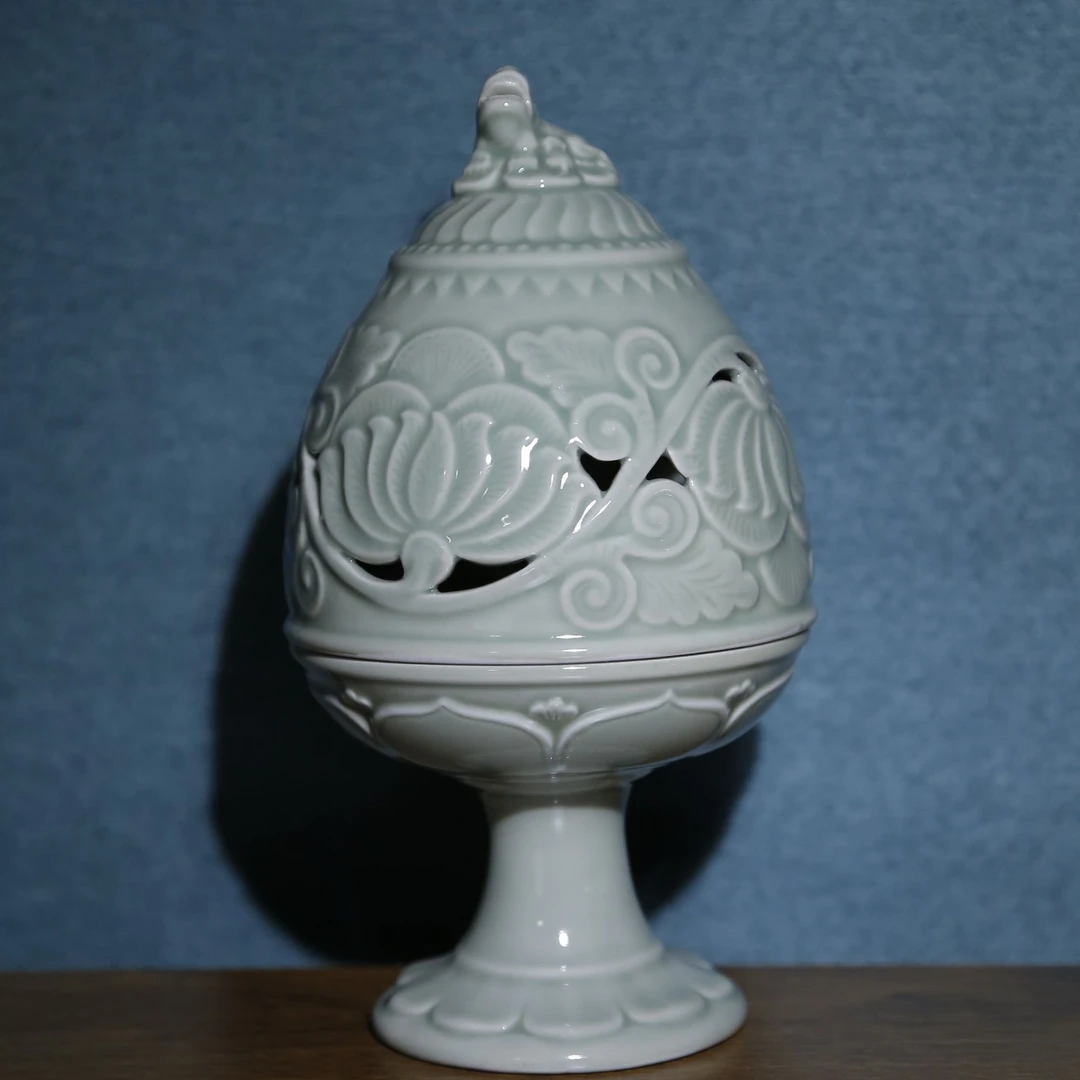 耀州窑青釉博山炉，香炉，盘香线香倒流香，香器