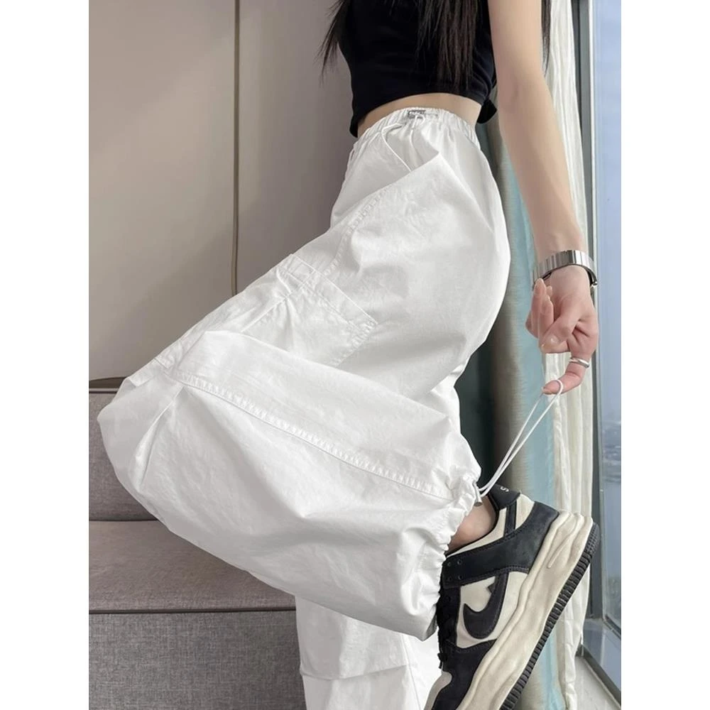 白色冰丝速干工装裤女小个子夏季2025薄款宽松束脚阔腿降落伞裤子