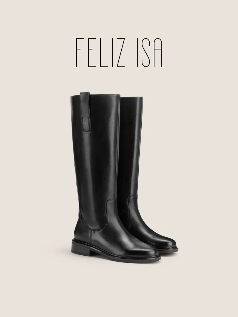 【FELIZ ISA】冬季新款圆头中跟骑士靴