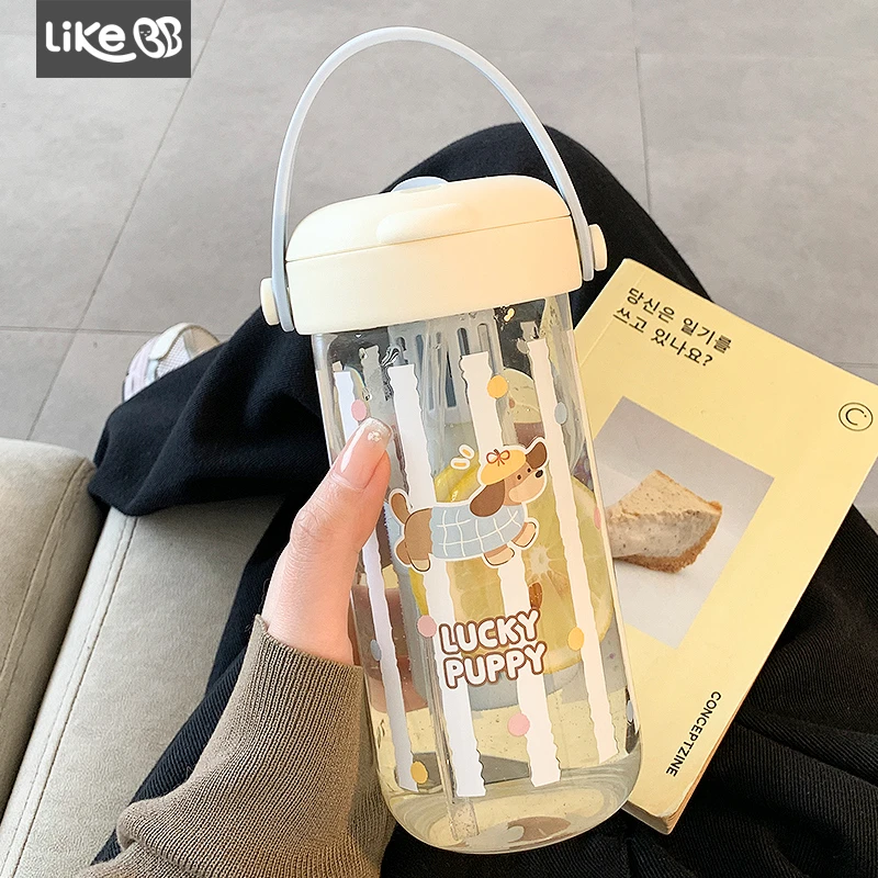 可爱水杯女生高颜值带吸管玻璃杯大容量夏天便携学生新款2025杯子
