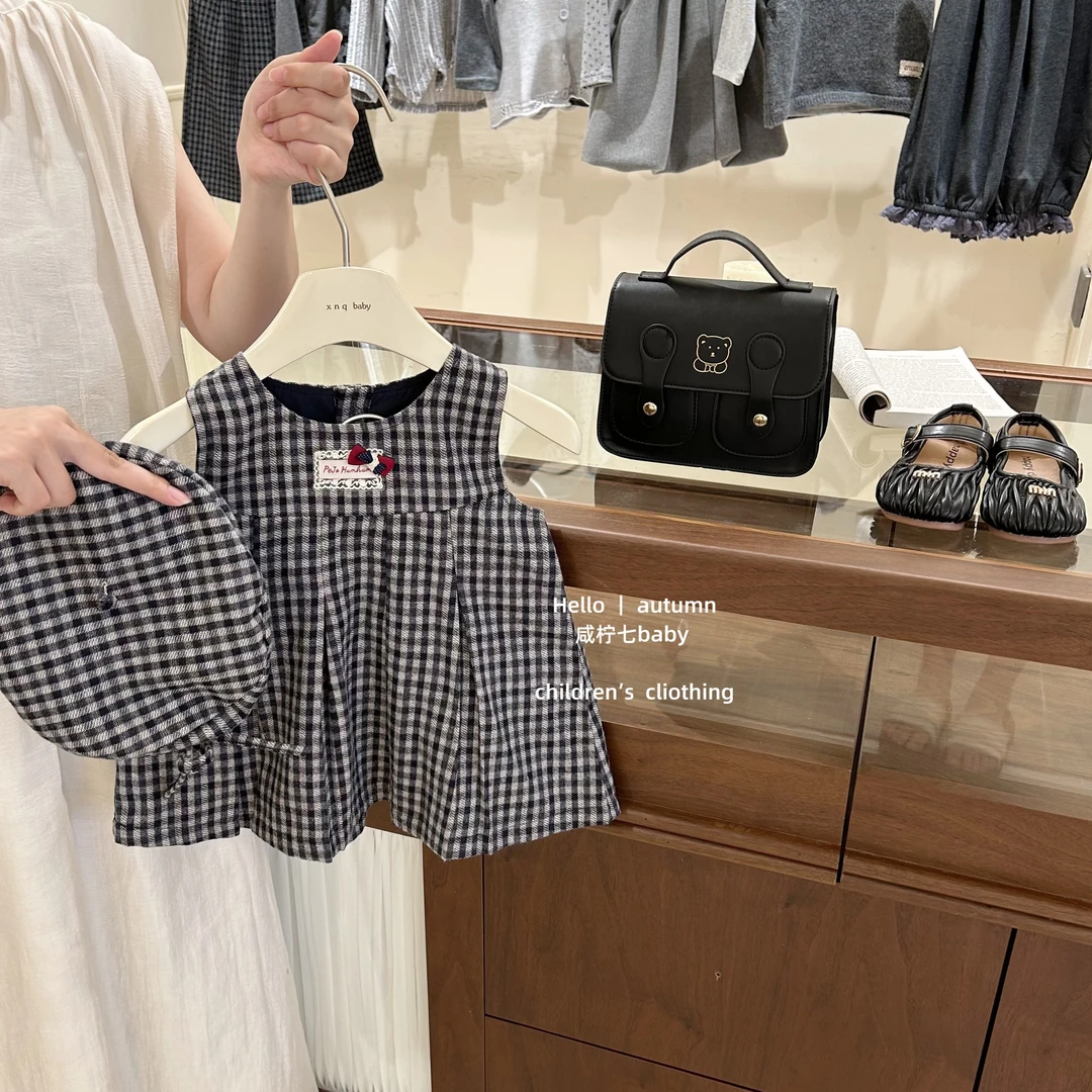 现【咸柠七】韩国儿童背心裙新款秋季小女孩公主裙格子百褶裙连衣裙