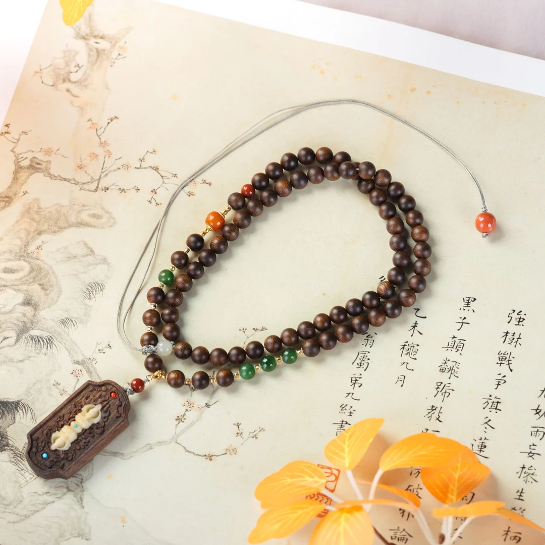 沉香【揽香集】沉香木雕金刚杵五条文吊坠