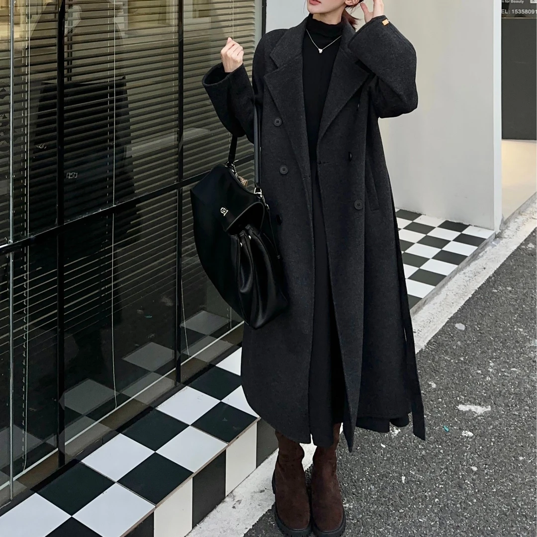 【晨晨现货】2025秋冬新款双面羊毛大衣女中长款宽松韩版毛呢外套
