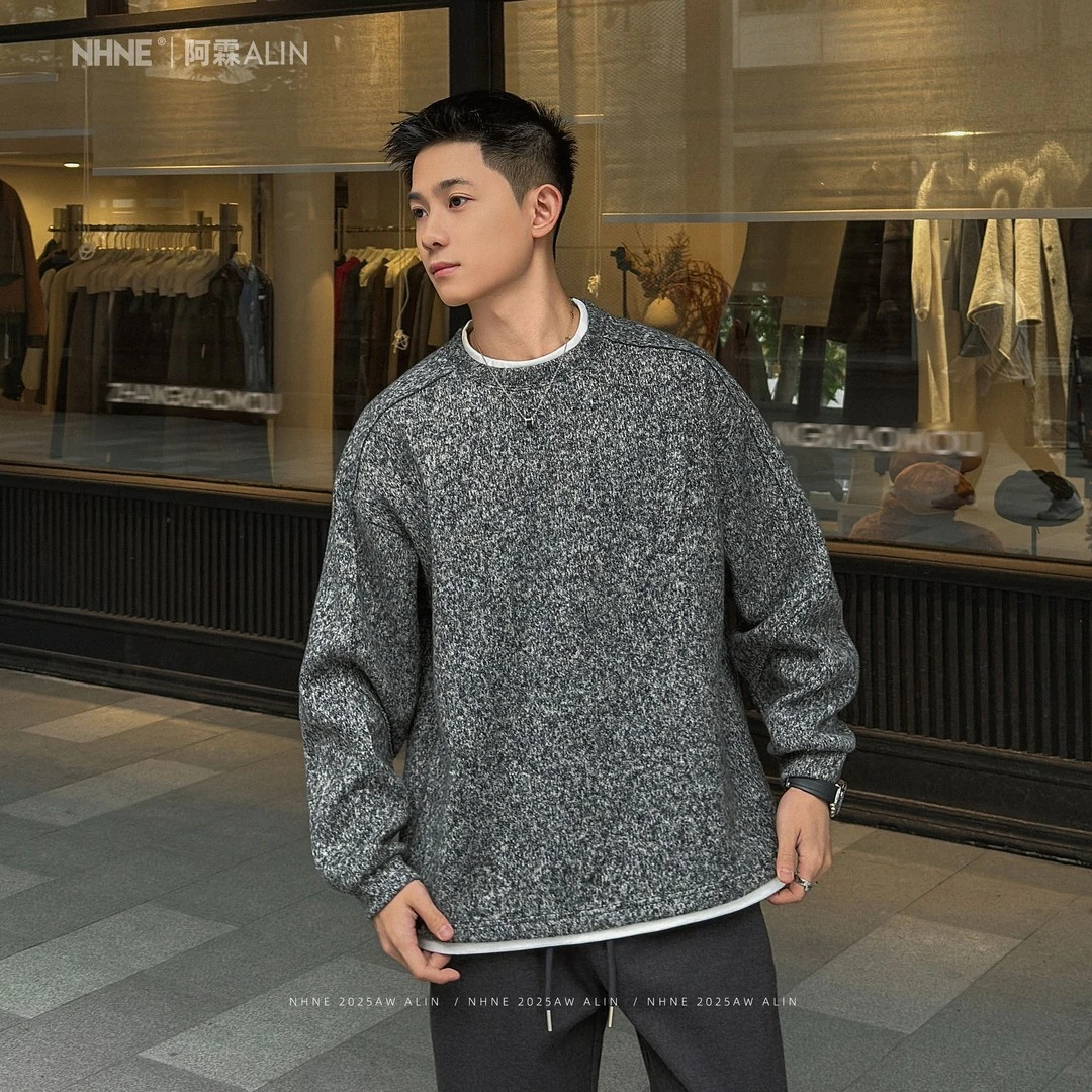 【阿霖ALIN】重磅假两件撞色纱线立体裁剪设计款秋冬时尚休闲卫衣