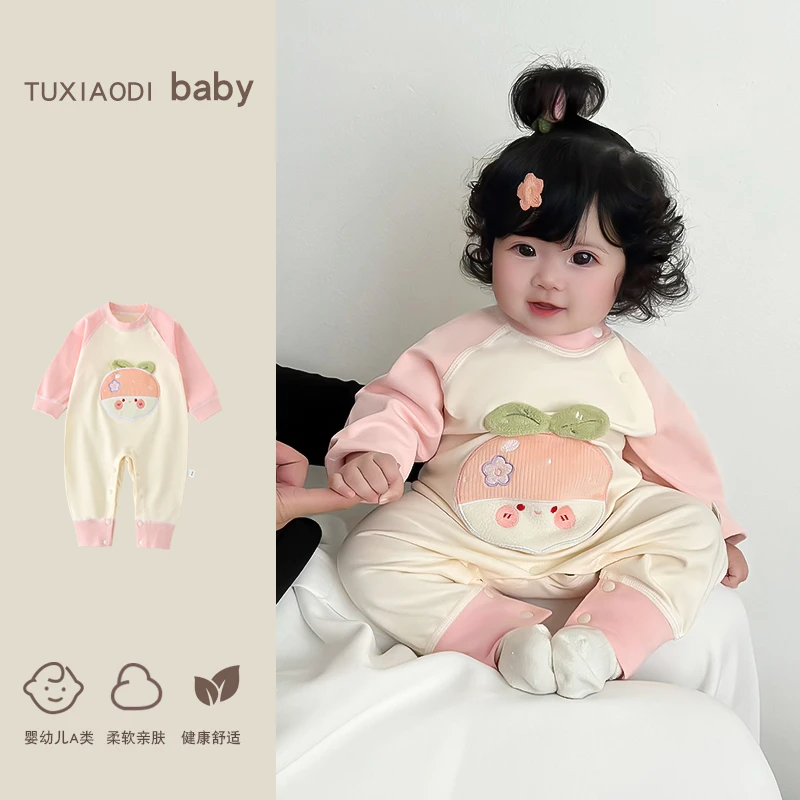 秋季连体衣新生婴儿满月百天纯棉长袖哈衣爬服卡通外出衣服服
