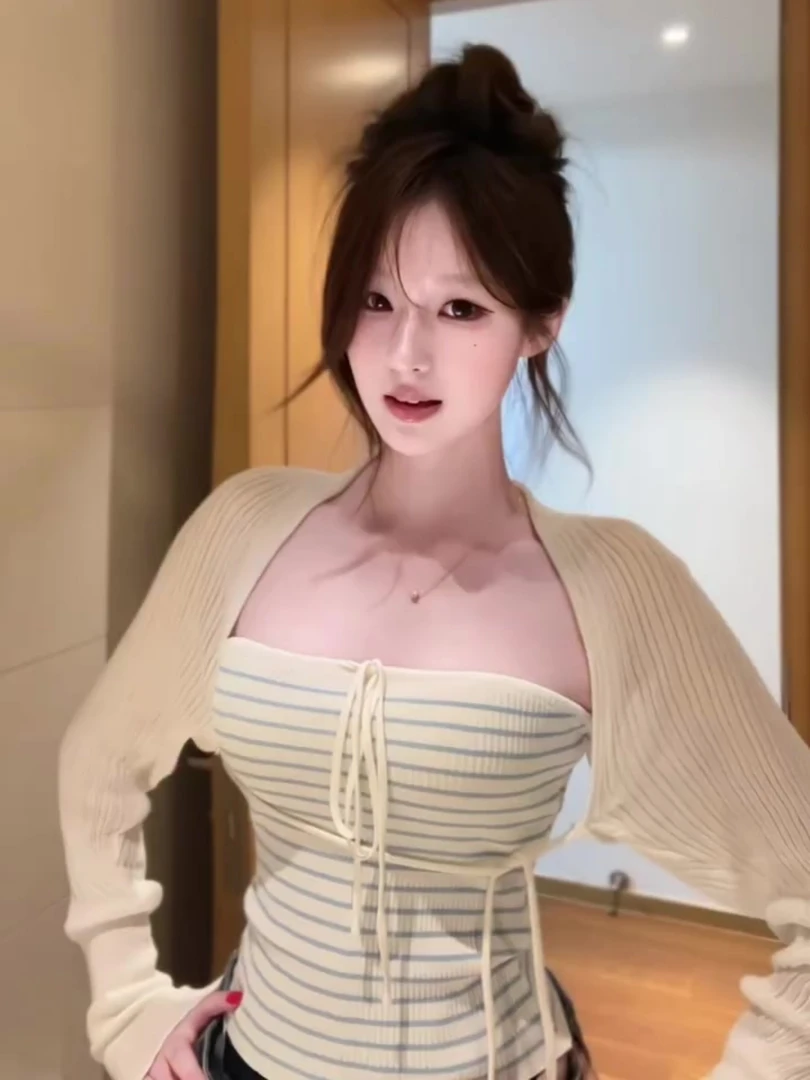 纯欲辣妹套装女装早秋季修身长袖针织开衫上衣条纹抹胸背心两件套