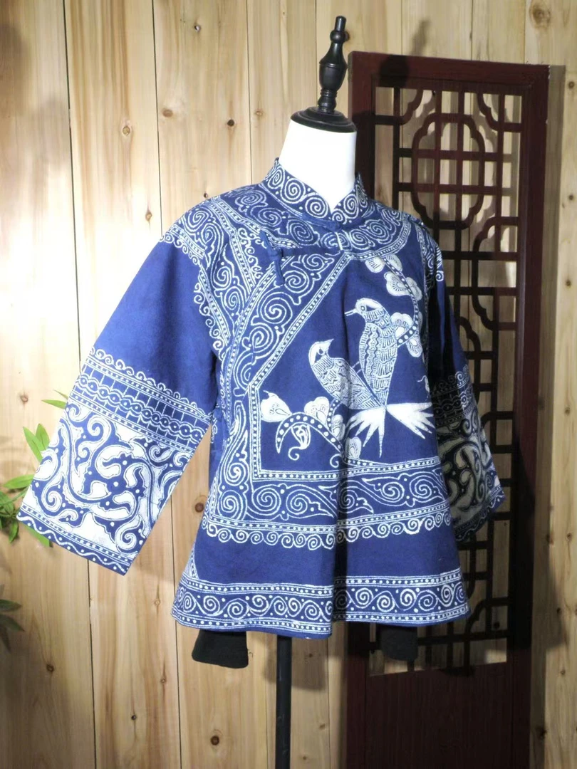 【非遗手工服饰】单层纯棉土布蜡染民族风斜襟上衣