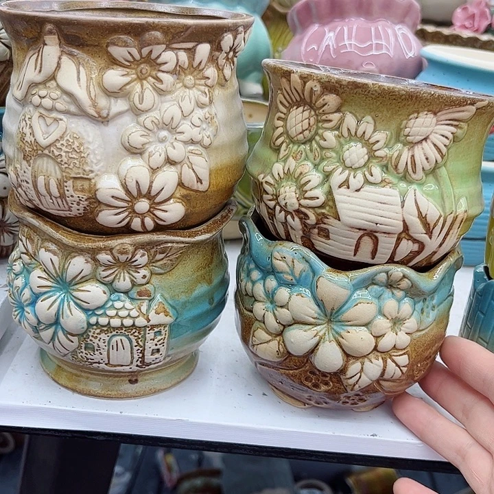 多肉绿植陶瓷花盆9.9包邮，有孔