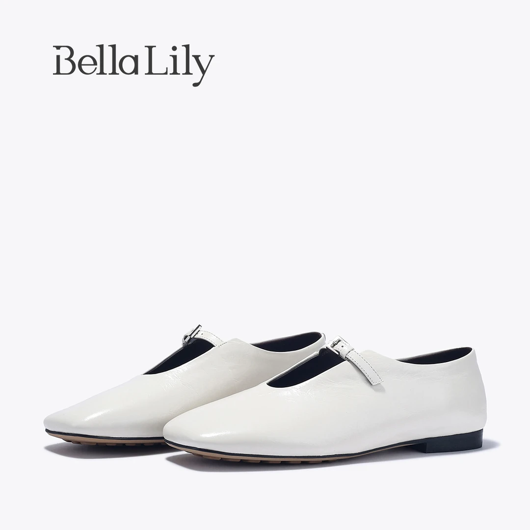 BellaLily2025春季新款气质牛皮平底鞋女鞋单鞋高级软底玛丽珍鞋