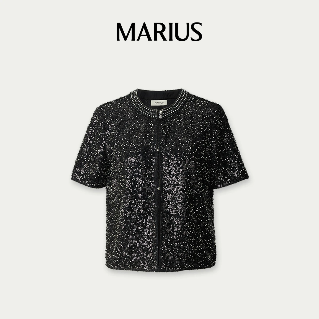 MARIUSMARIUS“满天星”正肩微收腰版型珠片高定短袖开衫