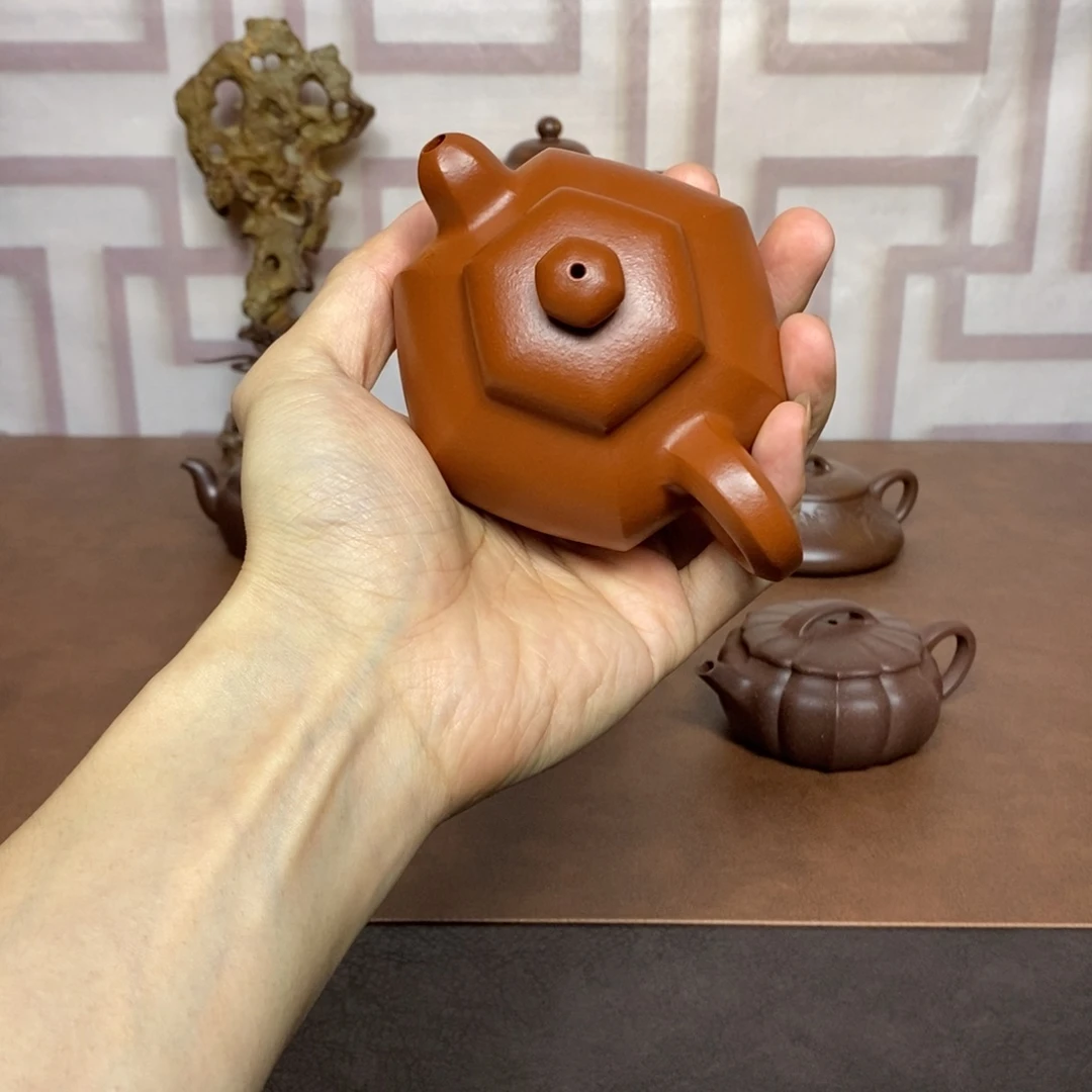 茶壶紫砂紫砂茶具朱泥六方道洪款文旦