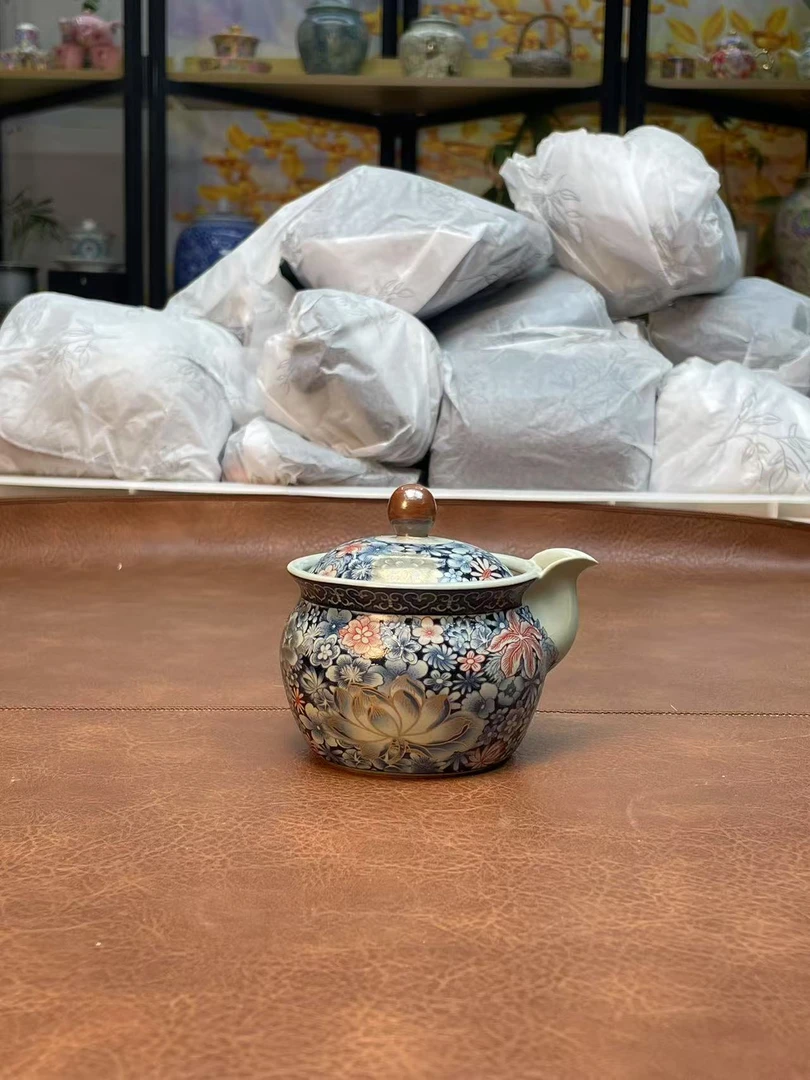 莉火火茶器 掐金丝红牡丹1号手抓壶-2023 （直播专享）
