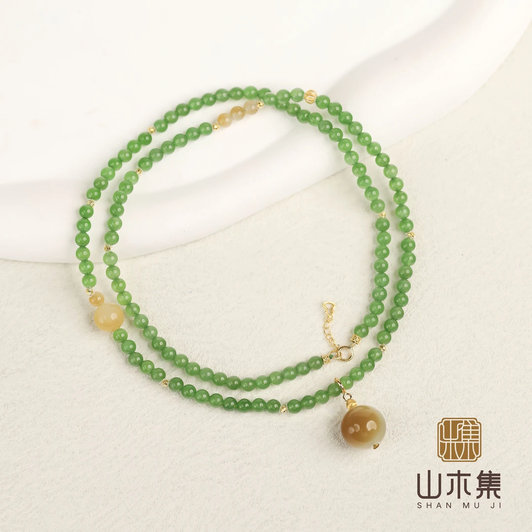 【绿漪】（18K金）冰底荧光碧玉0.4糖玉和田玉吊坠项链￥￥（多样性）