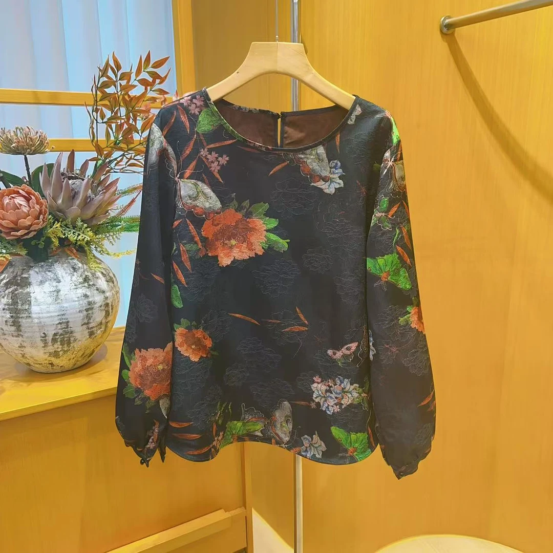 YS【蝶恋花】2075新中式复古国风印花高定气质上衣长袖