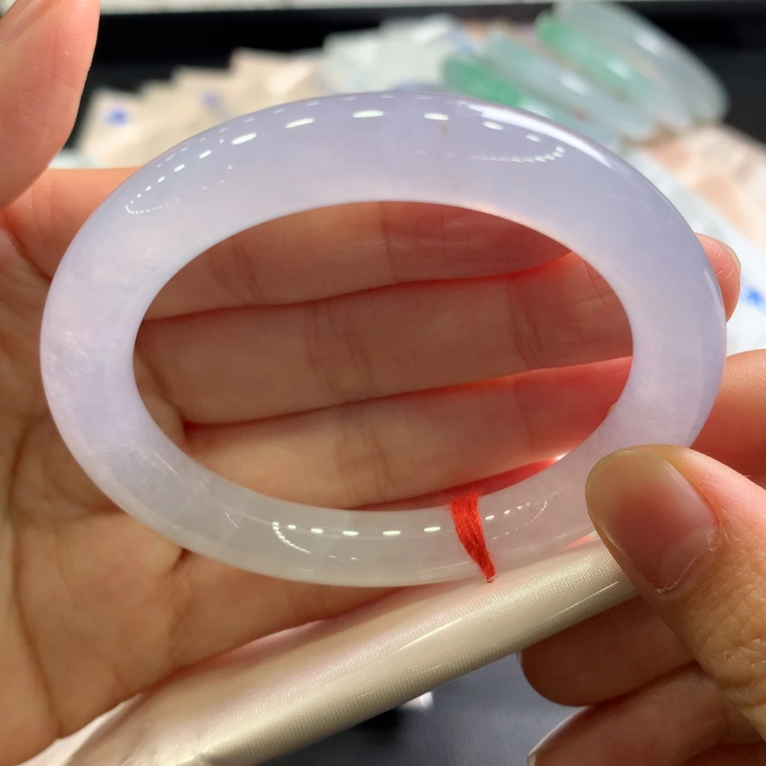 翡翠未镶嵌手镯35号52圆樱花粉紫色有纹裂