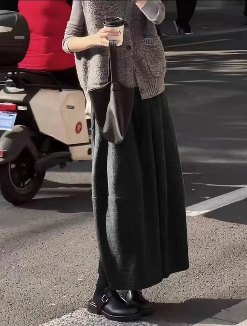 【毛呢花苞裙】2025秋冬显瘦高腰宽松常规中长款ins韩版花苞裙