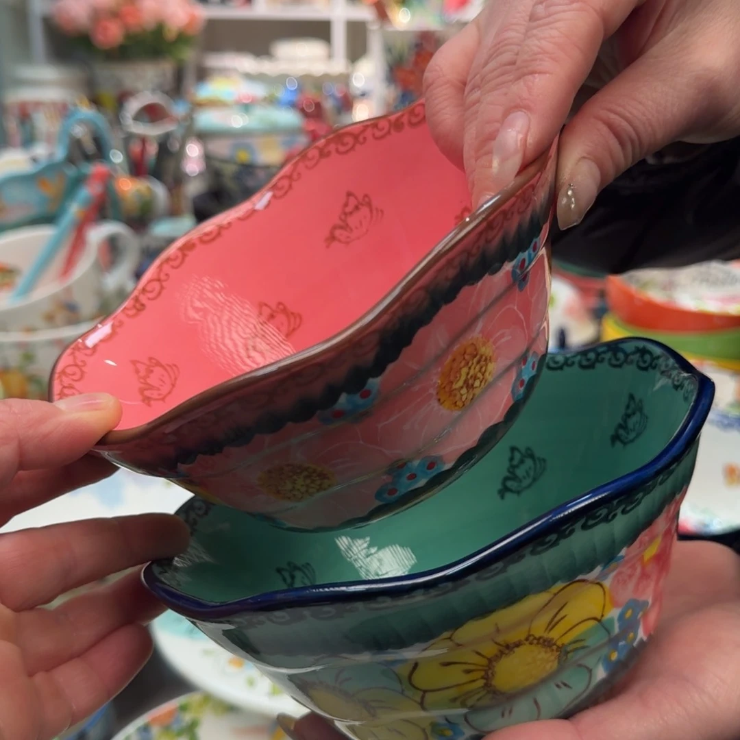 陶瓷6.5英寸斗笠面碗2只，樱花➕碧海