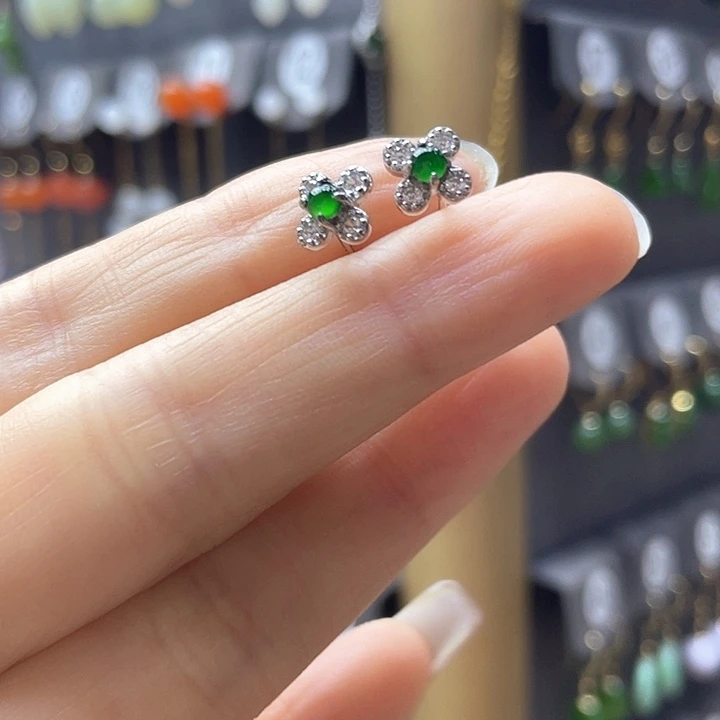 翡翠银S925镀金镶嵌耳饰耳饰