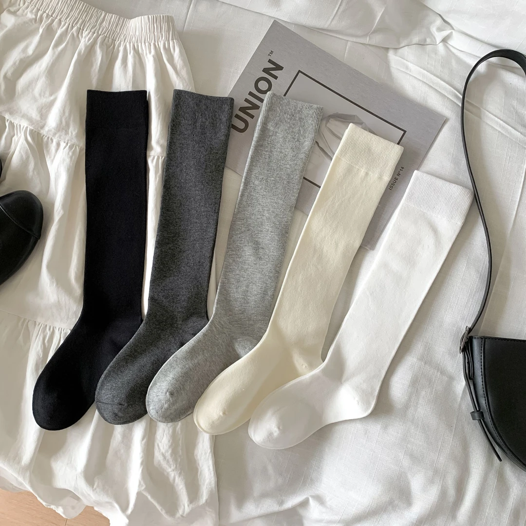 小腿袜春夏季薄款长筒纯色堆堆袜日系可爱学院风无骨袜子
