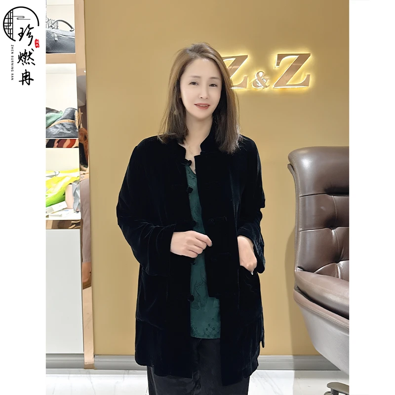 【珍珍优品】真丝丝绒气质复古春季新款新中式国风上衣外套W-83560