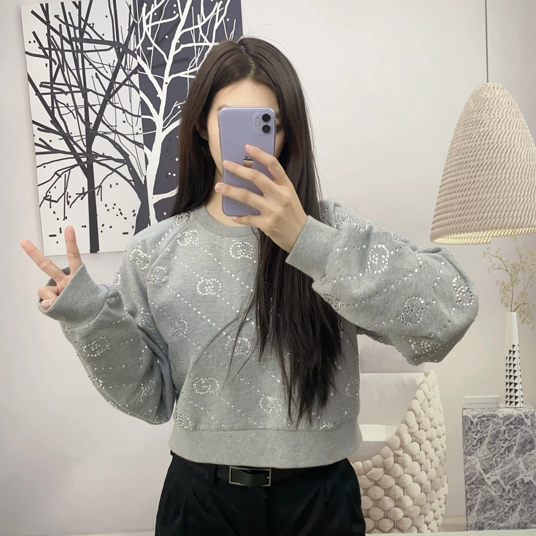 95新 GUCCI/古驰 麦殿/闪钻logo圆领卫衣S码/241230RXLHR01