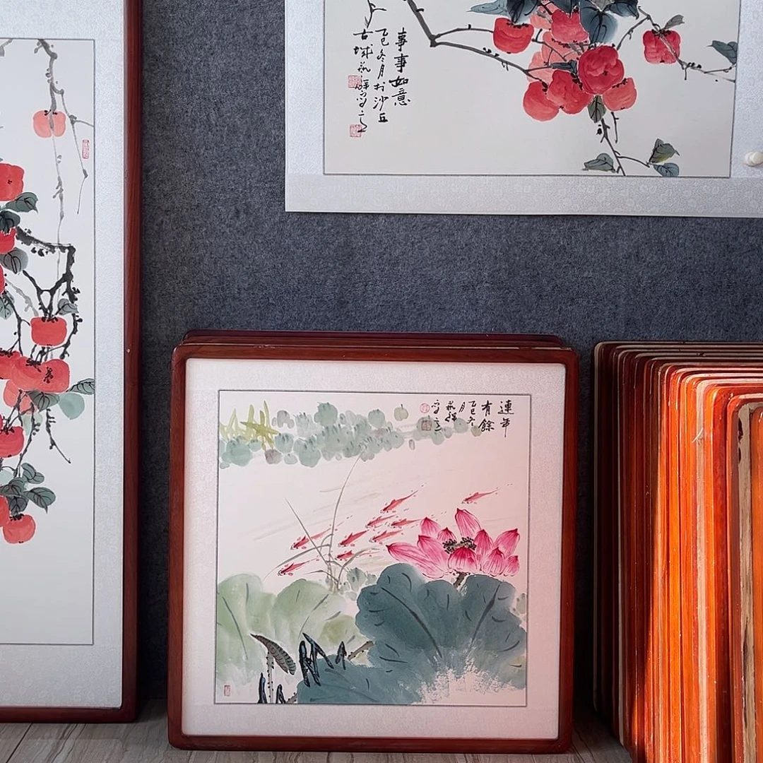 国画书画作品带框63×63