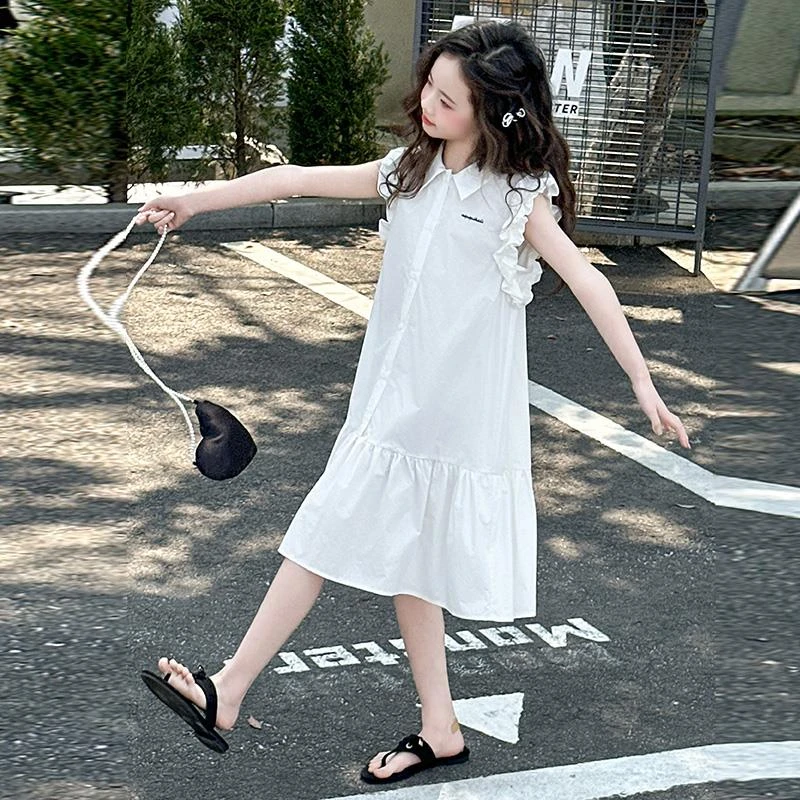 女童夏装POLO连衣裙2025新款儿童洋气时髦无袖衬衫裙学院风裙子潮