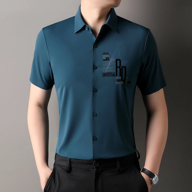 男士潮流时尚短袖衬衣高档无痕抗皱免熨烫易打理不变形男短袖衬衫