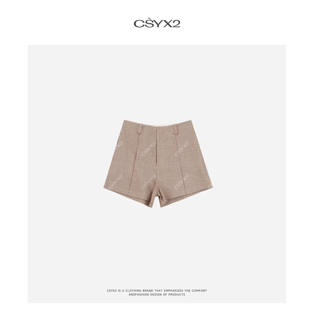 CsyX2-2025S/S 夏季新款“焦糖可可”100亚麻A字显瘦短裤CA5CR004