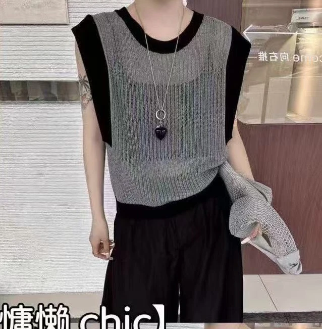 【罗罗严选】88391夏季薄款拼色针织衫