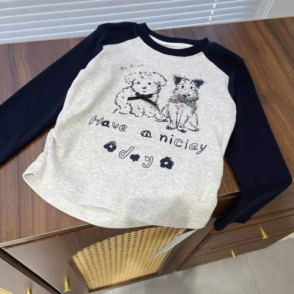 【2025秋季新款】儿童拼色印花T恤拼色韩版圆领长袖V2464