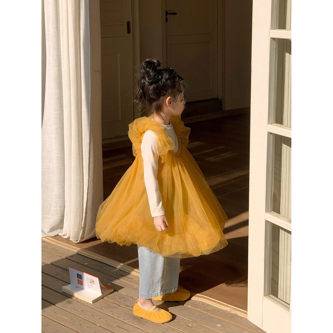 小粉象 ·女童春季新品韩版蓬蓬裙吊带连衣裙公主纱裙中小童裙套装