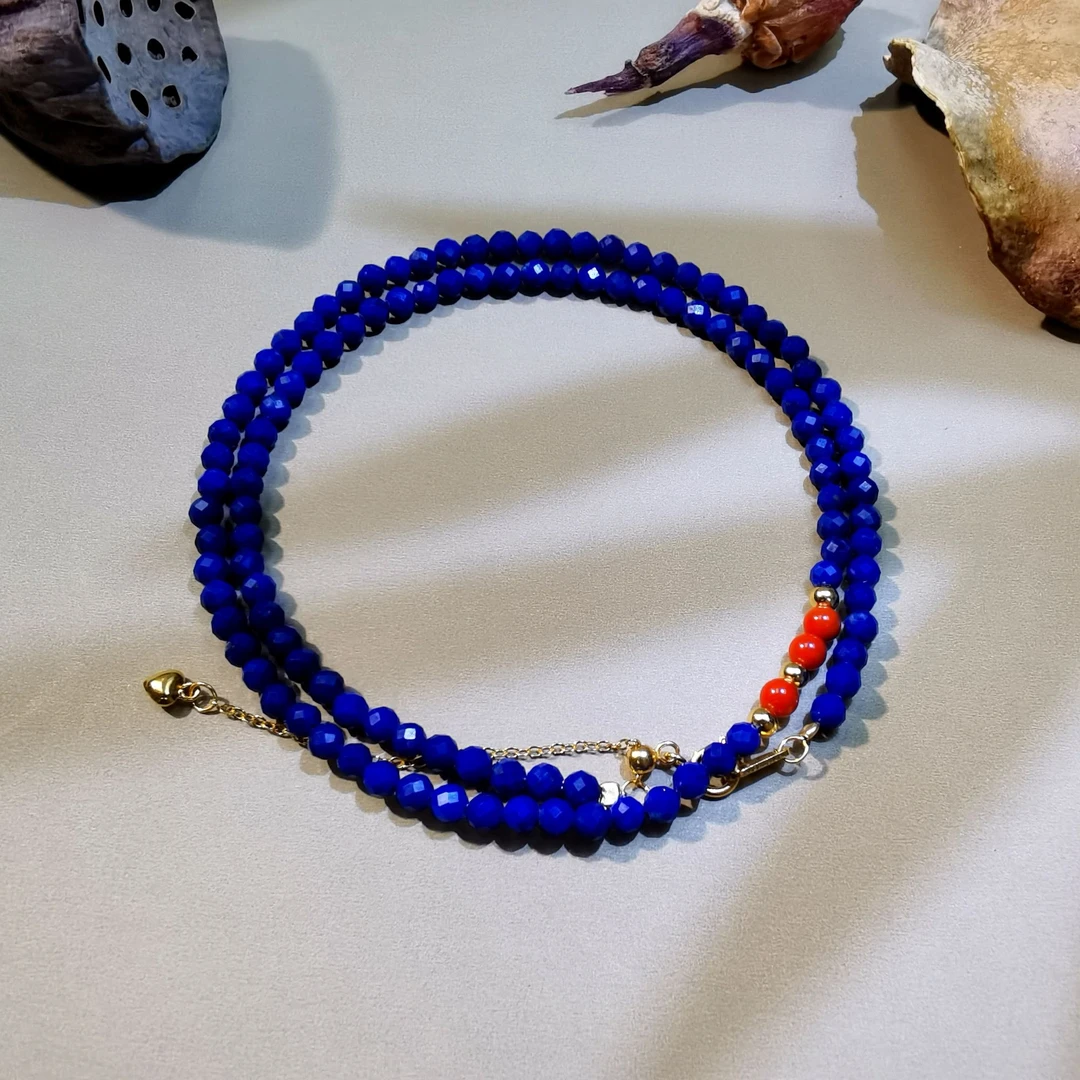 【洛一珠宝】【S925银】阿富汗老料青金石多面切爆闪珠时尚款锁骨链