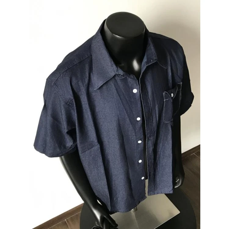 【逗逗】夏季日系复古蓝色牛仔衬衫男女同款休闲百搭短袖衬衫J26