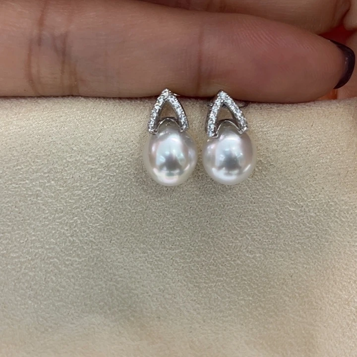 银S925镶嵌耳饰海水珍珠8-9mm69号