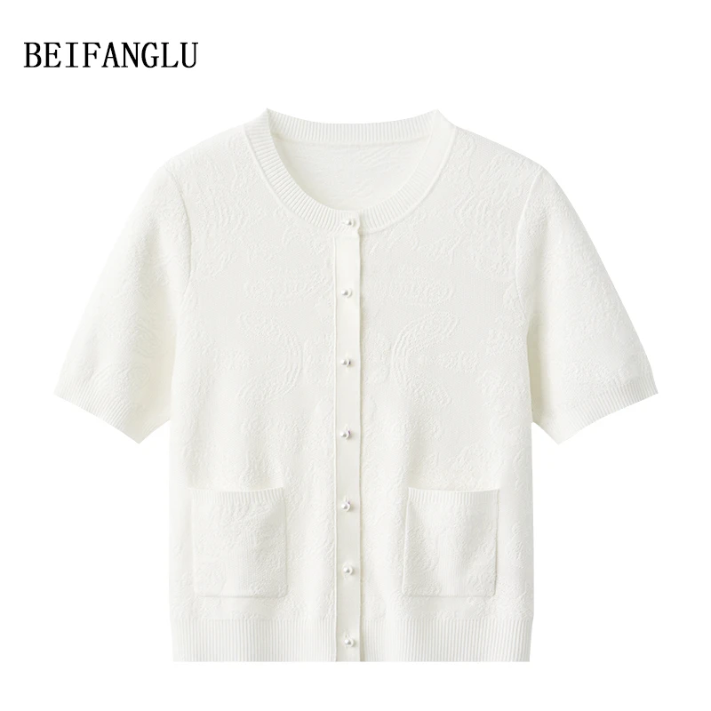 北方鹿   肌理提花短袖针织夏季新款开衫轻薄透气简约上衣251004