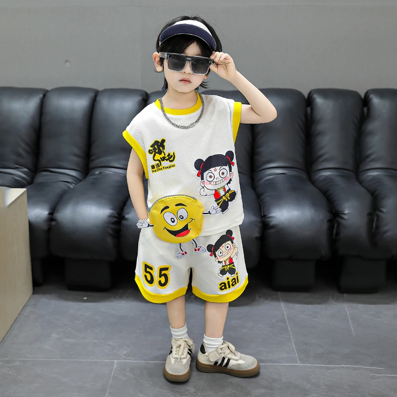 男童夏季套装哪吒洋气篮球服小男孩帅气潮款背心夏装短裤儿童衣服