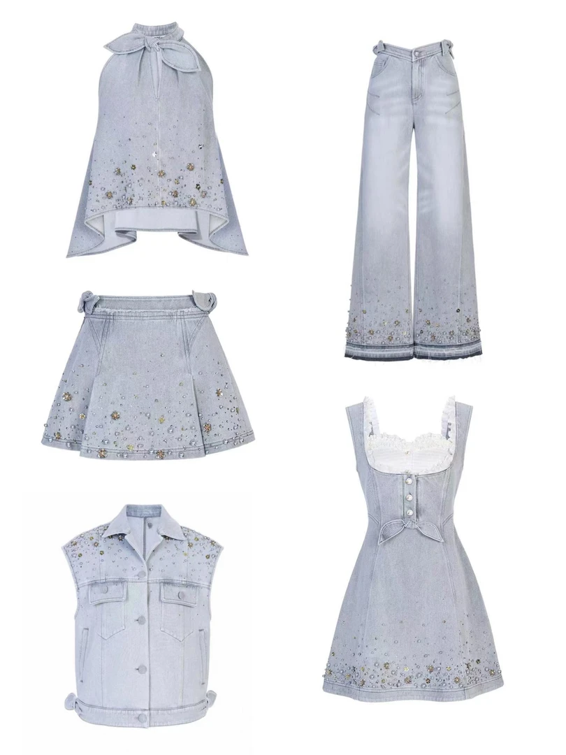 辰辰辰小店夏季兔耳朵牛仔钉珠马甲半裙长裤连衣裙